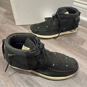 Visvim Lhamo Folk Black Suede Slip On Moccasin Loafers